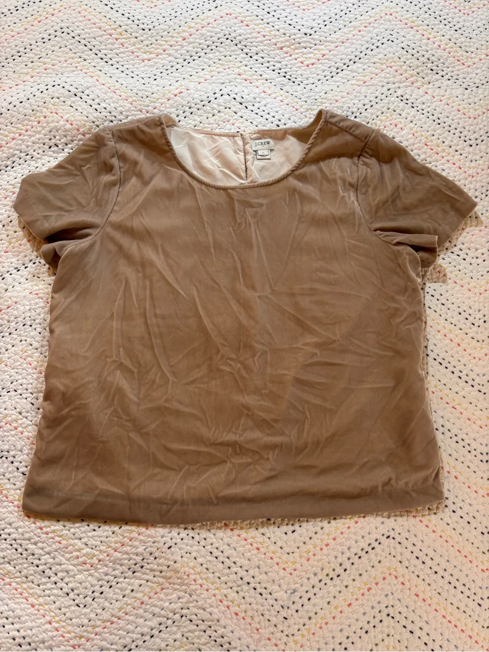 J. Crew Short Sleeve Velvet Top in Taupe